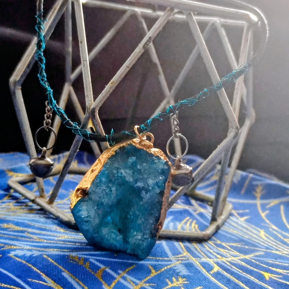 Homemade Blue and Gold Pendant Necklace